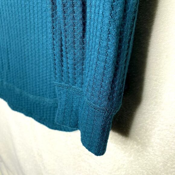 Chaser Waffle Knit Thermal Long Sleeve Hoodie Blue Medium Drop Shoulder Sweater - Picture 5 of 8